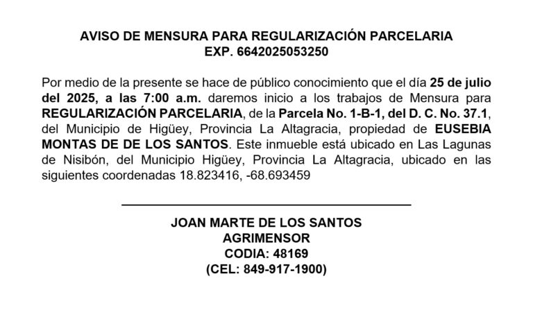 Aviso de mensura 8 jul